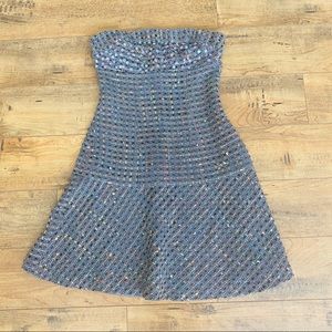 Bebe grey tube top dress, multi color stitch